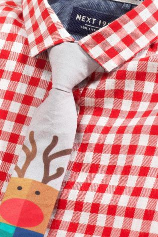 Red Gingham Shirt And Reindeer Tie (3mths-6yrs)